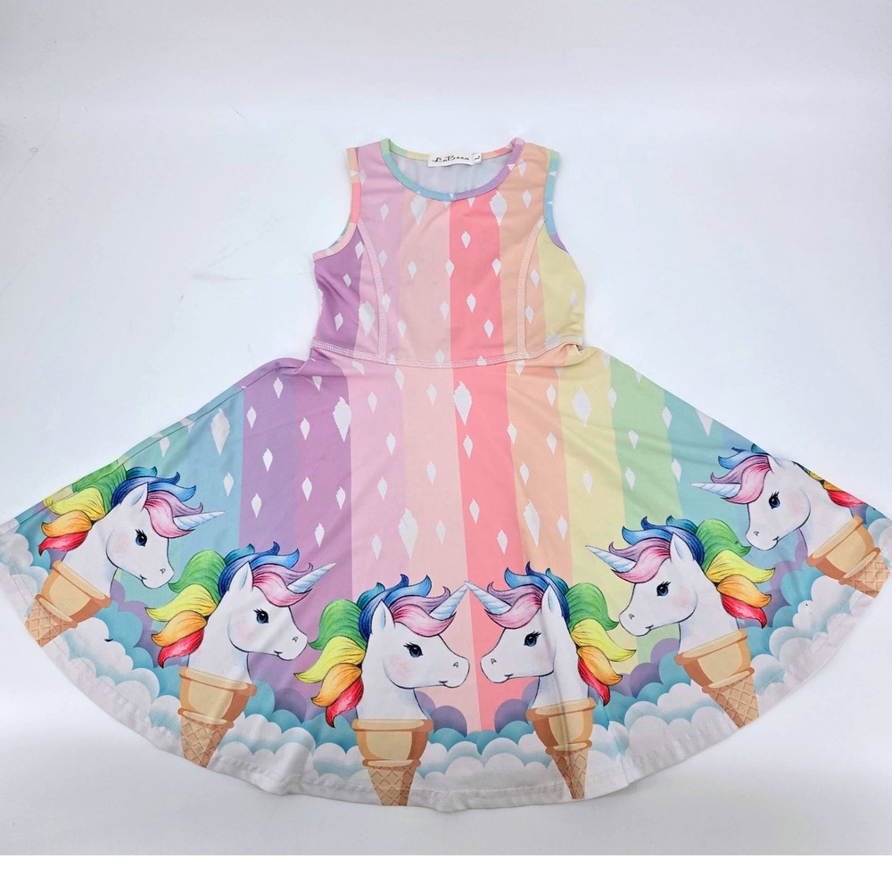 La Becca Girls Large Pastel Rainbow Unicorn Ice Cream Cone Twirl Dress